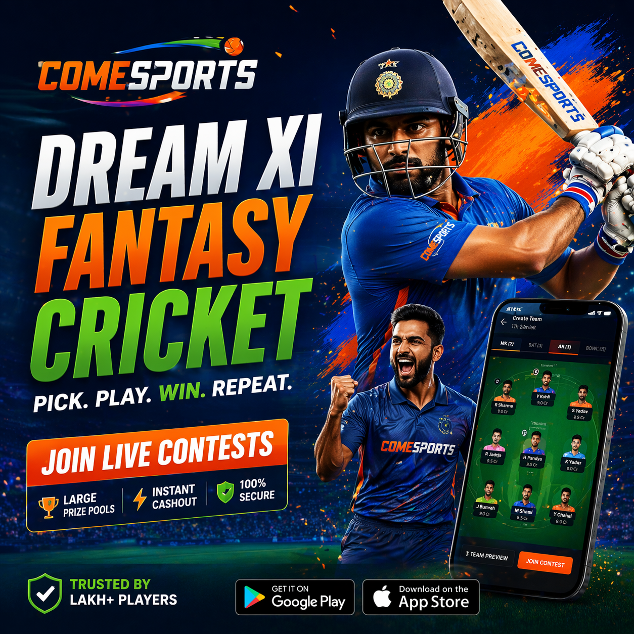 Come Cric App fantasy sports main visual
